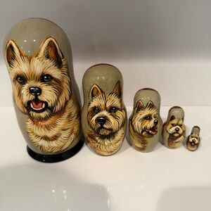 Cairn Terrier Dog wood Nesting Dolls collectible signed hand painted Matryoshka